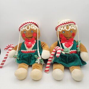 Target Christmas Gingerbread Girl Lot of 2 Plush Vintage 1990 Candy Cane Dress